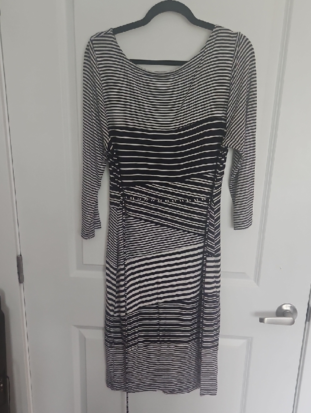Navy Blue and White Striped Women’s Jersey Dress - Picture 2 of 2